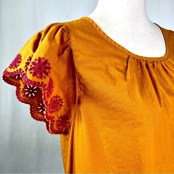 J. Crew Factory turmeric orange cotton blouse flutter sleeves eyelet lace S - Picture 2 of 10